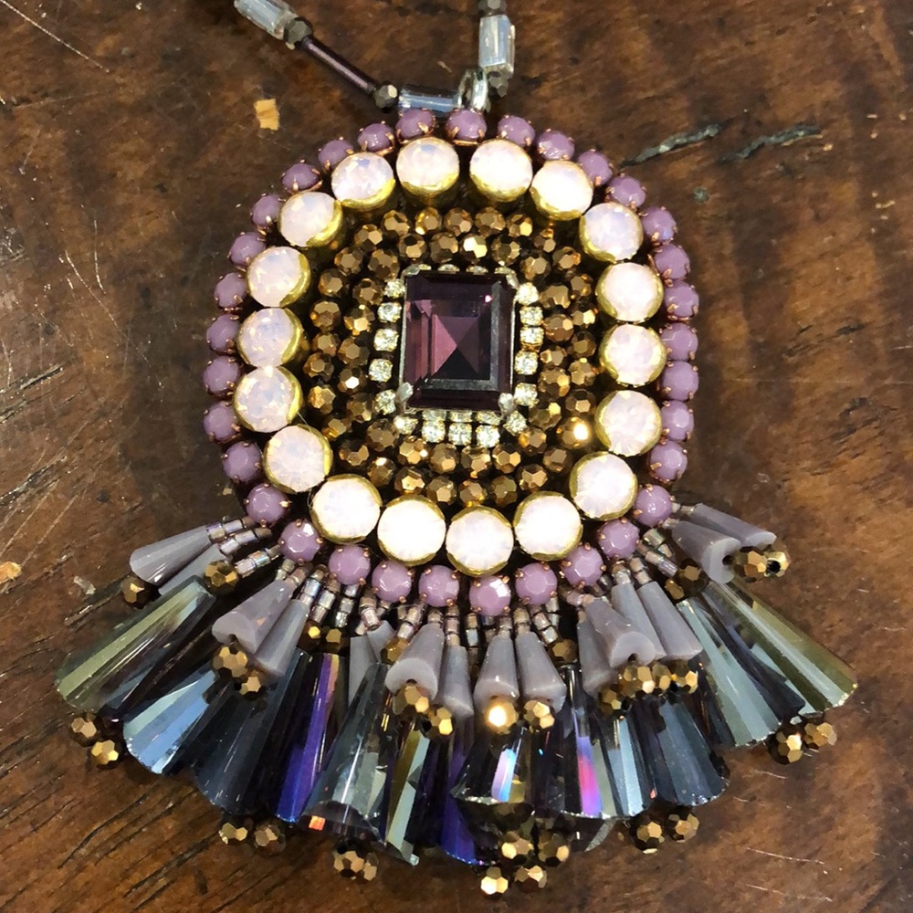 Long 36” Amethyst Iris Beaded Statement Pendant Necklace-NWT